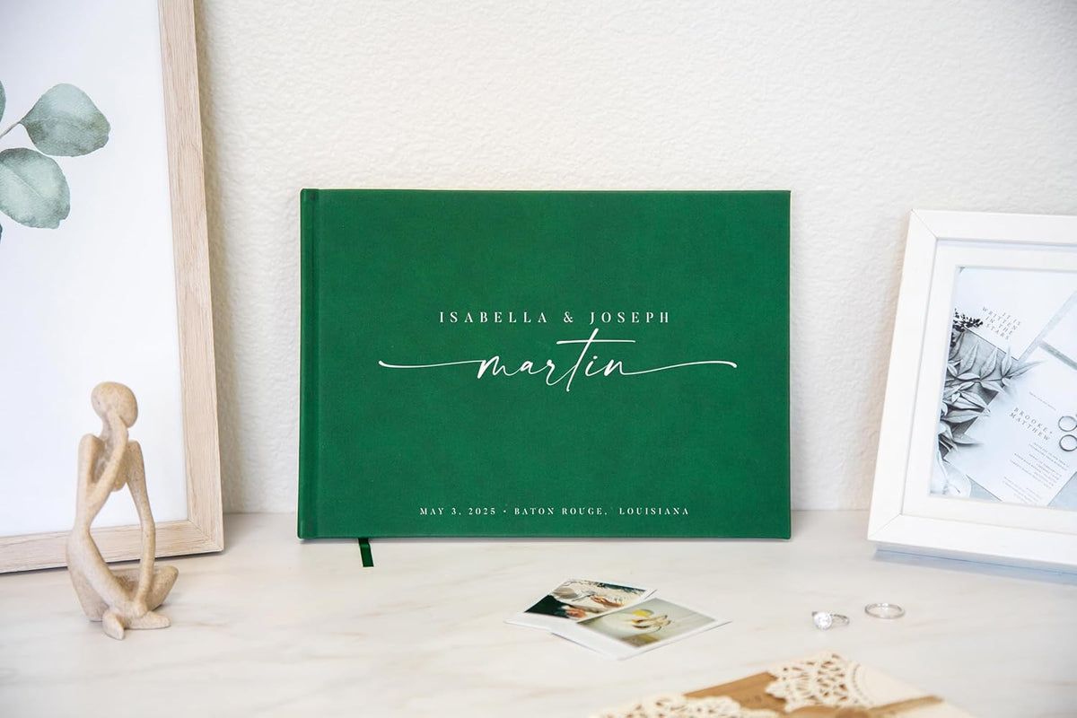 Personalized Guest Book - 11.5" x 8.5" Custom Bride & Groom Names with Bookmark and Hard Cover 140