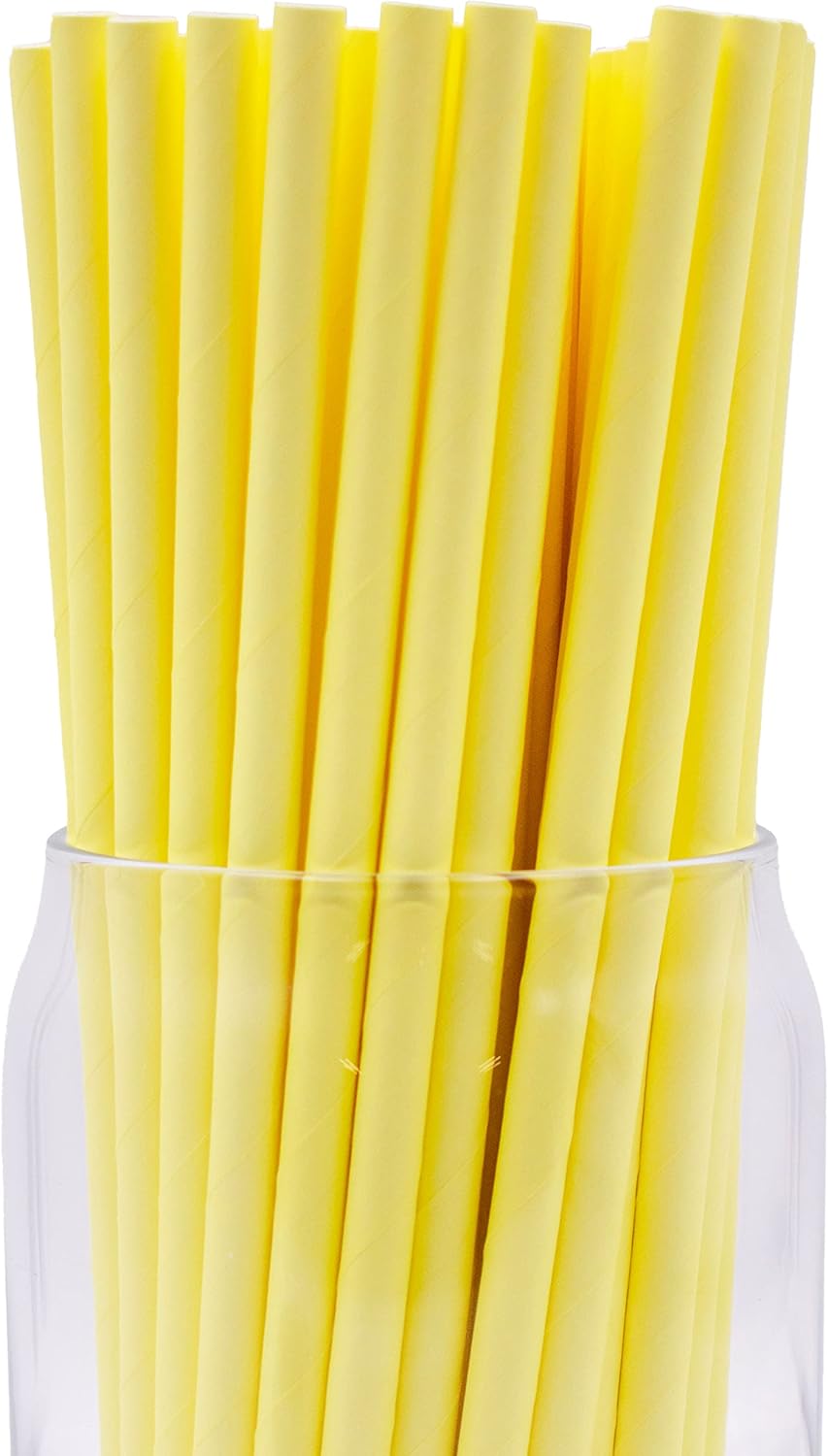 Pack of 300 Pastel Yellow Biodegradable 4-Ply Paper Drinking Straws (Compostable, Non-toxic