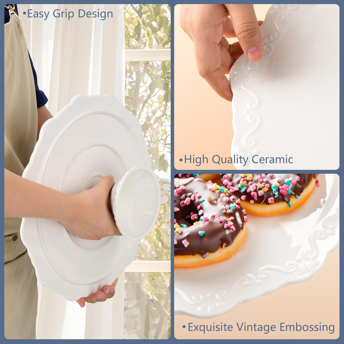 BPFY 10 Inch White Ceramic Cake Stand (Holds 10 Inch Cake), Decorative Cupcake Stand, Dessert