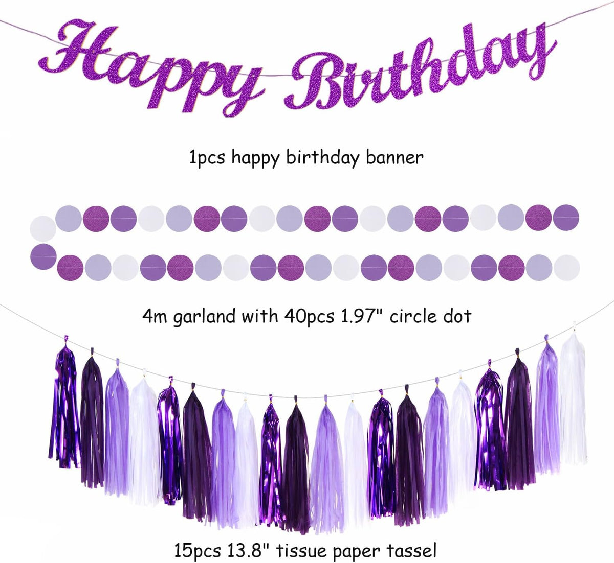 Purple-Lilac Lavender-White Happy Birthday Party-Decorations - 31pcs 20th Women Girls Paper