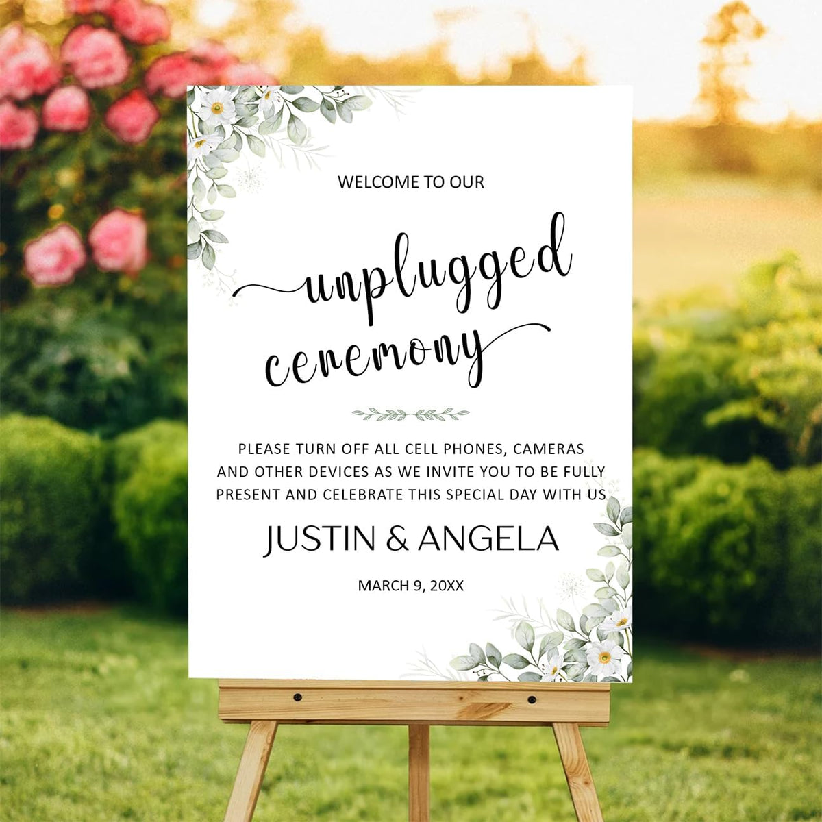Unplugged Ceremony Yard Sign – Personalized Wedding Welcome Sign – No Phones or Cameras – Outdoor