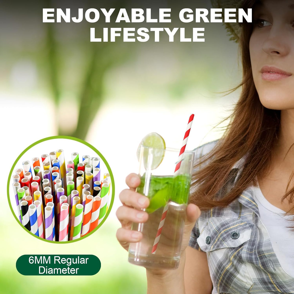Individually Wrapped Disposable Paper Drinking Straws 7.75'' x 0.24'' - Colorful Stripes [400