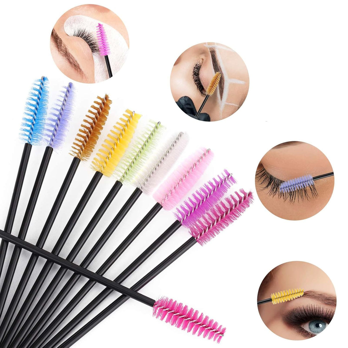 BTYMS 500 Pieces Disposable Mascara Wands Eyelash Brush Brow Brushes Applicators Lash Spoolies for