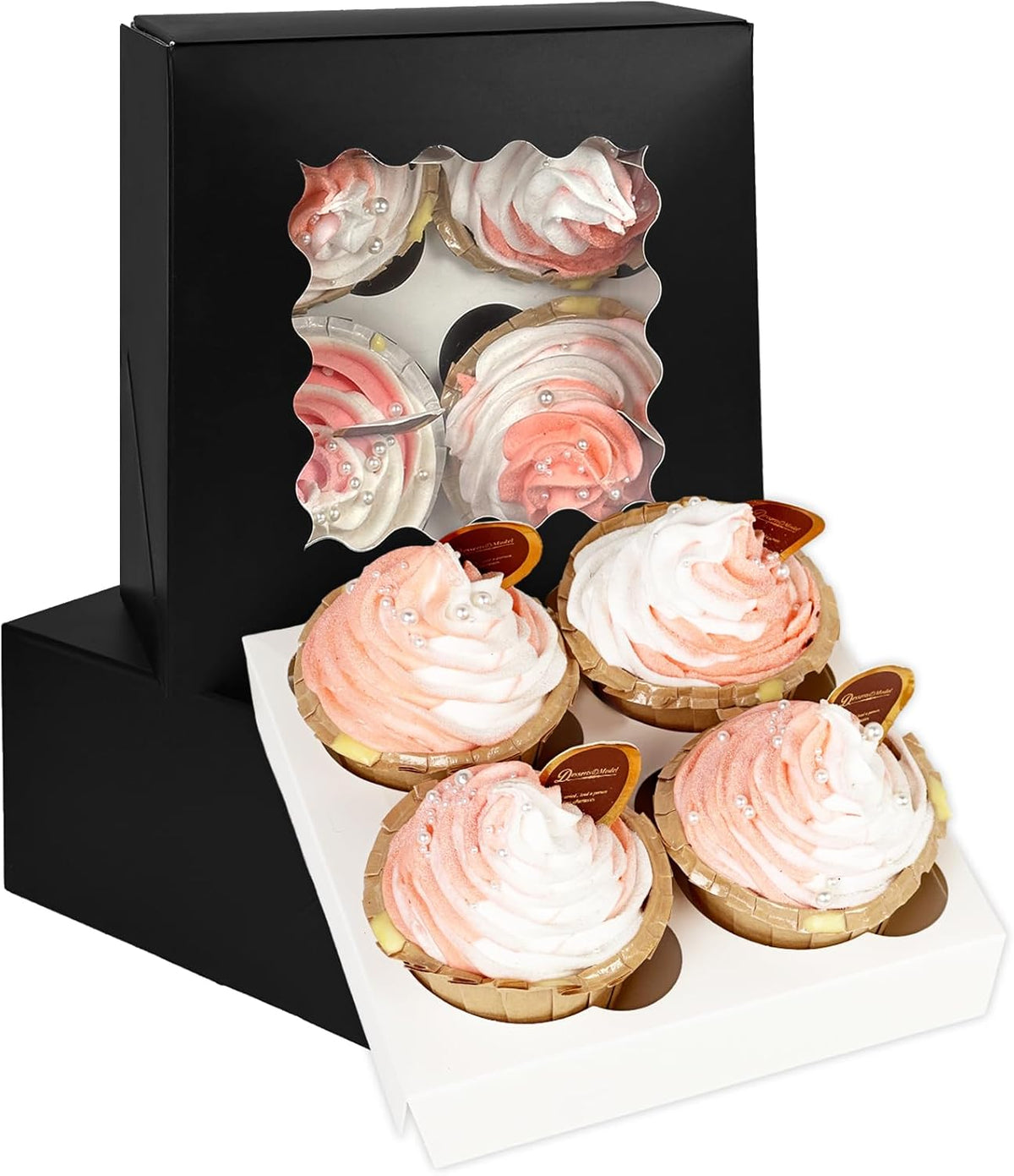 Bakepacker Auto-pop up 4 Cupcake Boxes with Window 20 Count Black Box 6.3 x 6.3 x 3inch Cupcake