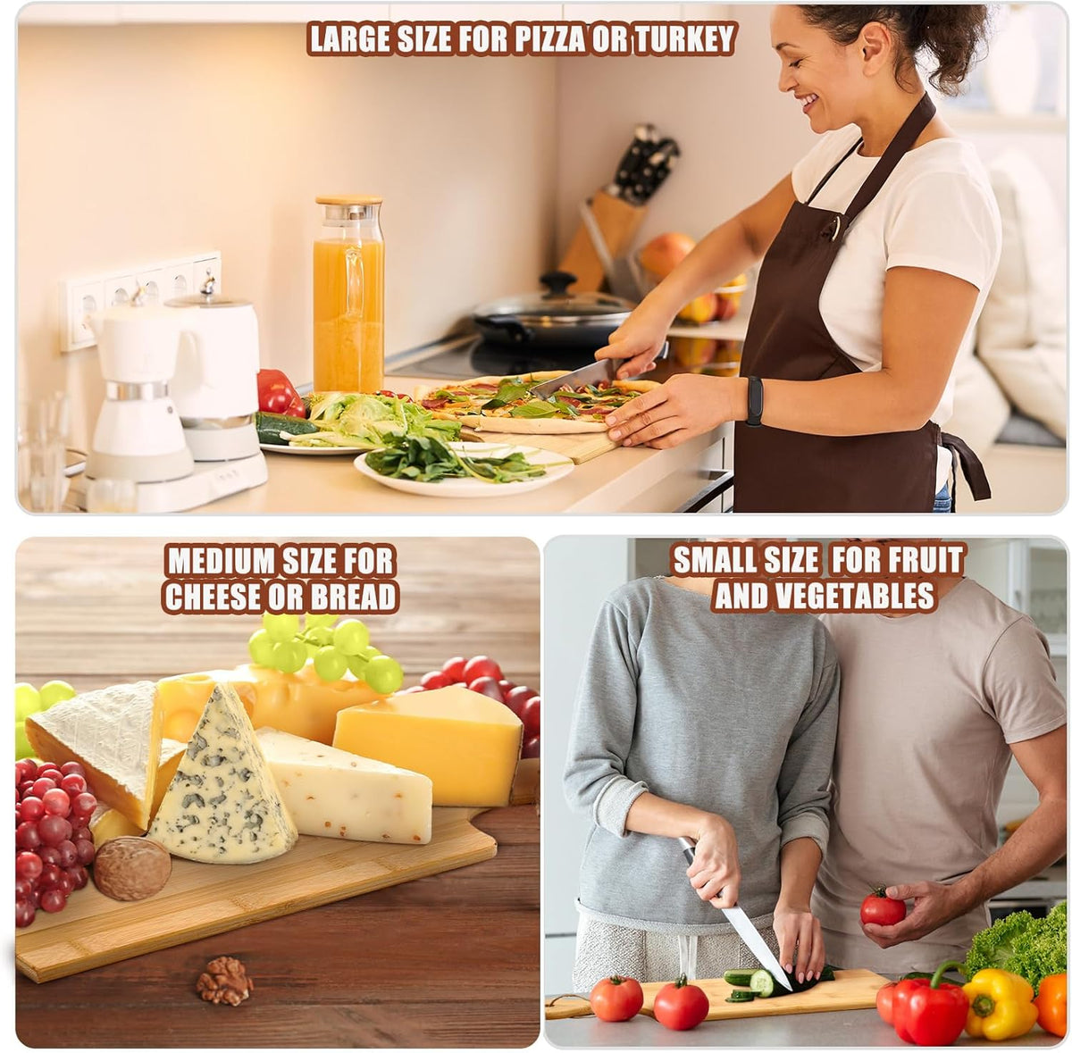 Patelai 12 Packs Wooden Cutting Board Set with Handles Large Kitchen Serving Plain Chopping Board