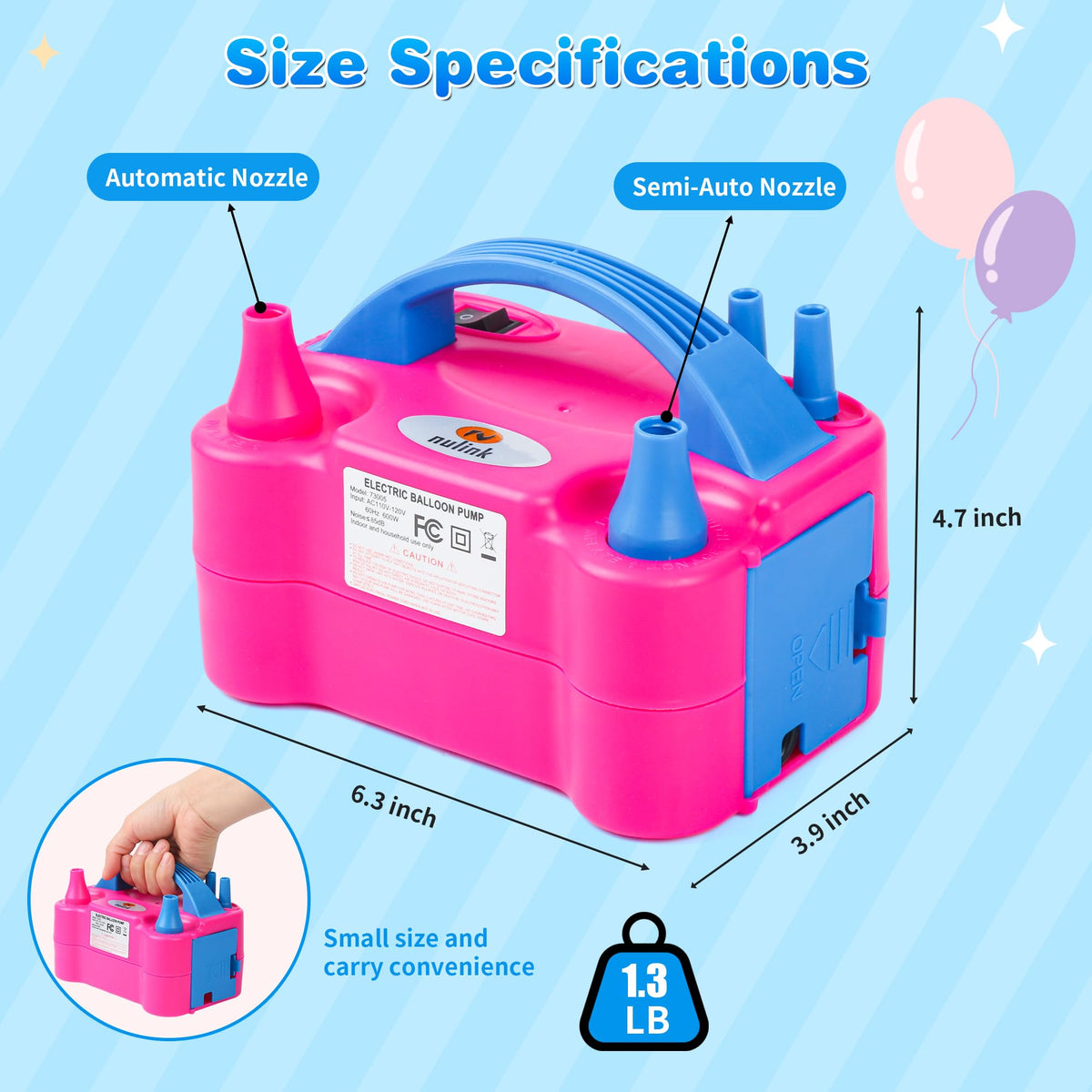 NuLink Electric Portable Dual Nozzle Balloon Blower Pump Inflation for Decoration, Party, Sport