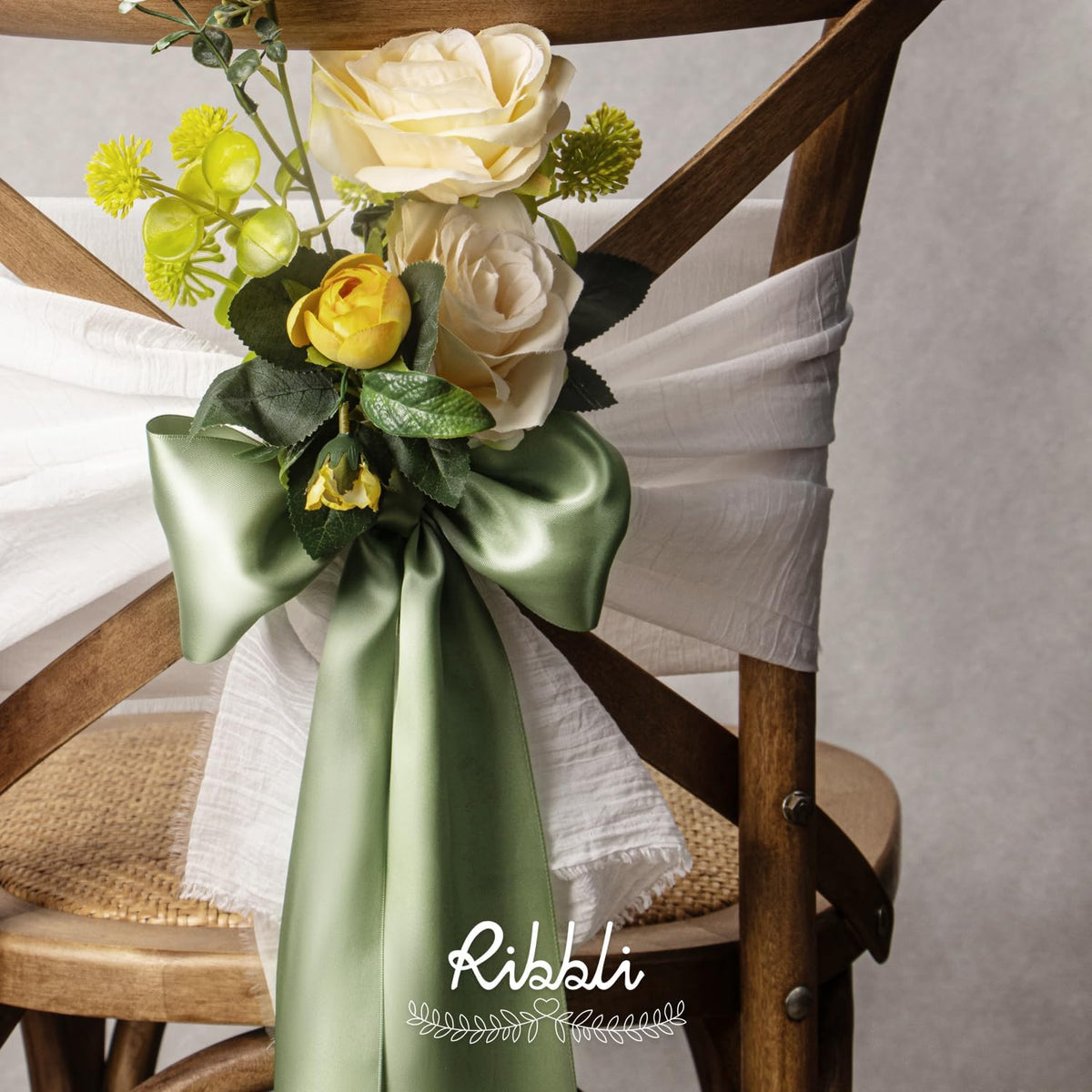 Ribbli Dusty Sage Satin Ribbon 4 Inch Wide Sage Green Ribbon for Wedding Chair Sash Grand Opening
