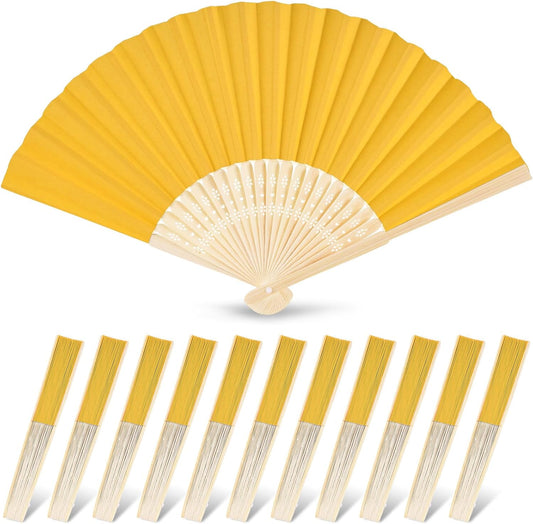 JOHOUSE 12 Pcs Foldable Hand Fan, 8.3 Inch Yellow Paper Fans for Lemon Party Decorations, Wedding