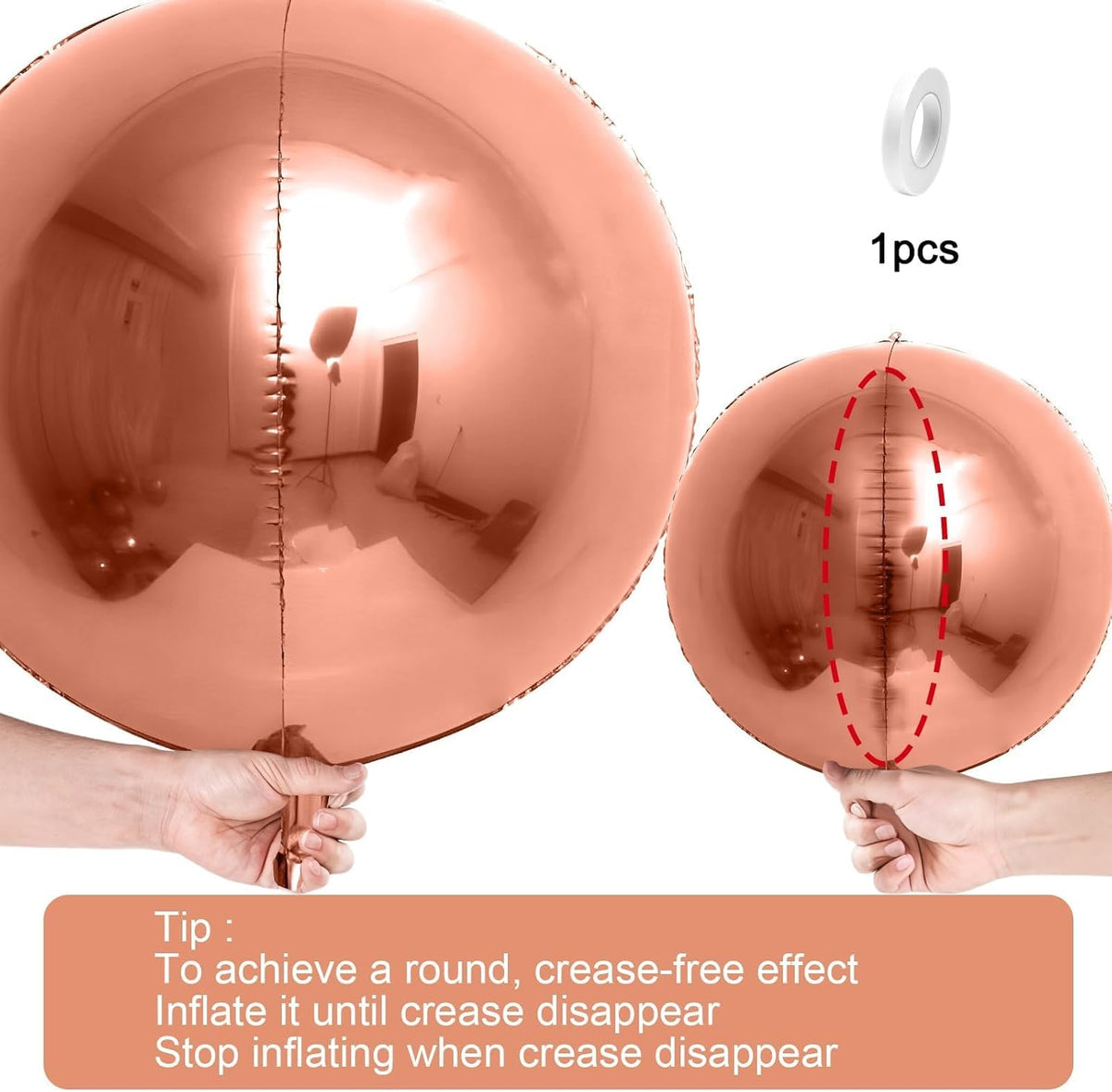 12Pcs Rose Gold Round Foil Balloons, 22" 15" 10" 4D Helium Ball Balloon, Metallic Rose Foil Balloon