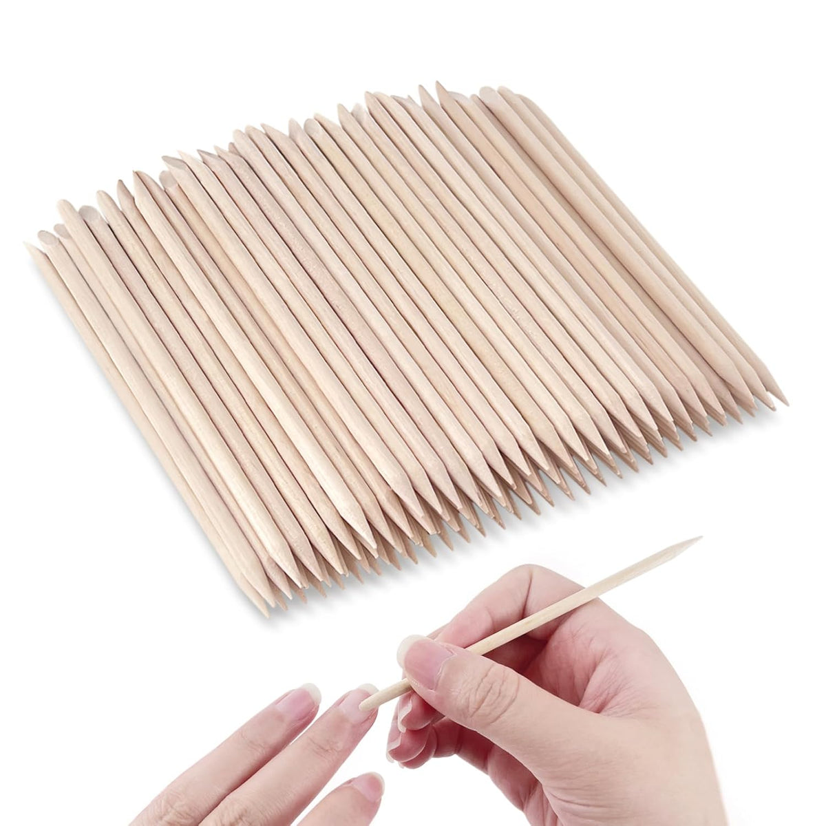 300 Pcs 4.5 Inch Orange Wooden Cuticle Pusher Sticks, Double-Sided Professional Manicure and