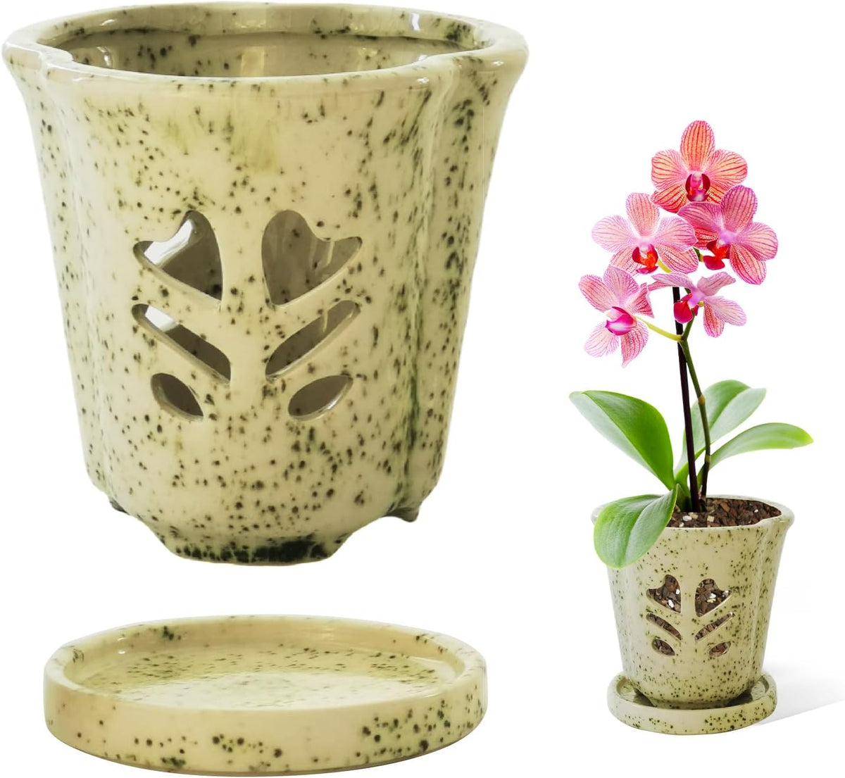 Orchid Pot 4 Inch, Ceramic Orchid Pots with Hole for Repotting, Beatiful Ice Cracked Glaze Ceramic