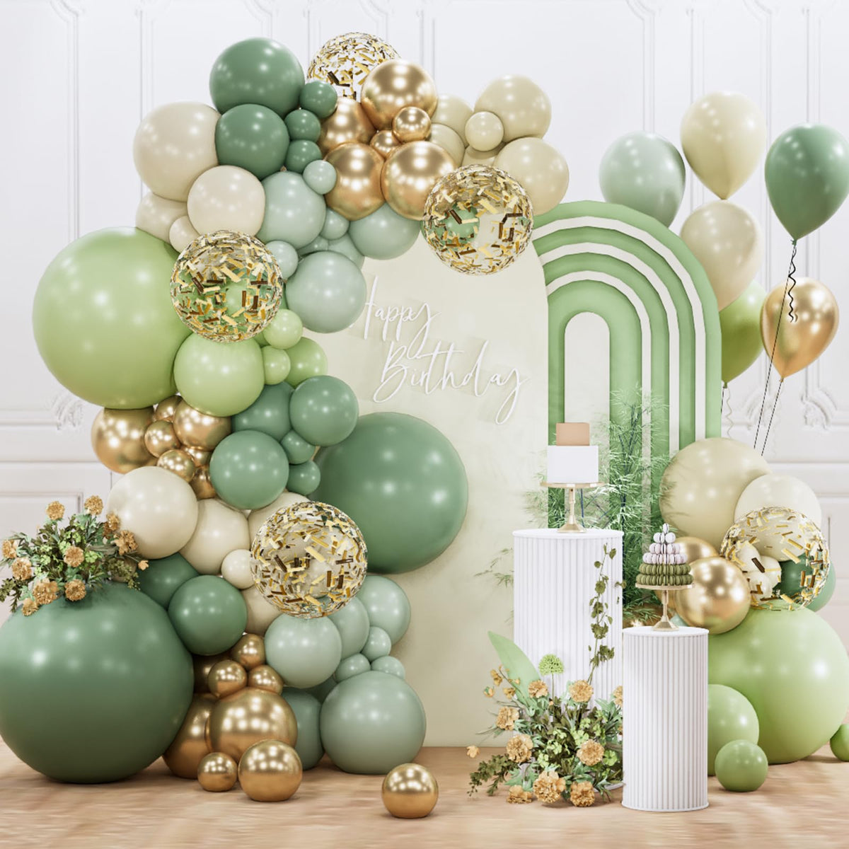 PartyWoo Sage Green Balloon Arch Kit 142pcs Dusty Boho Green Balloons