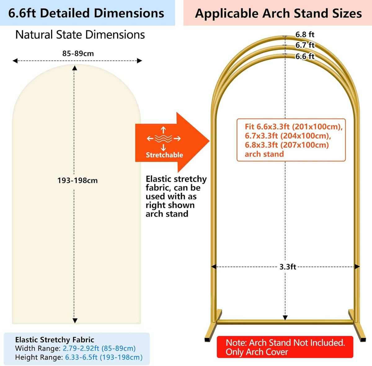 HEMMOTOP 6.6 ft Light Beige Arch Backdrop Cover (No Arch Stand), Spandex Arch Covers Stretchy