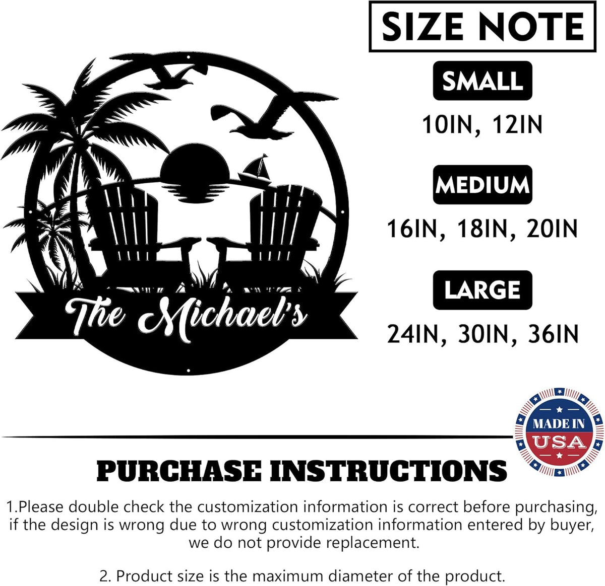 Personalized Beach Decor for Home, Custom Metal Sign Outdoor Nautical Decor, Palm Trees Coastal
