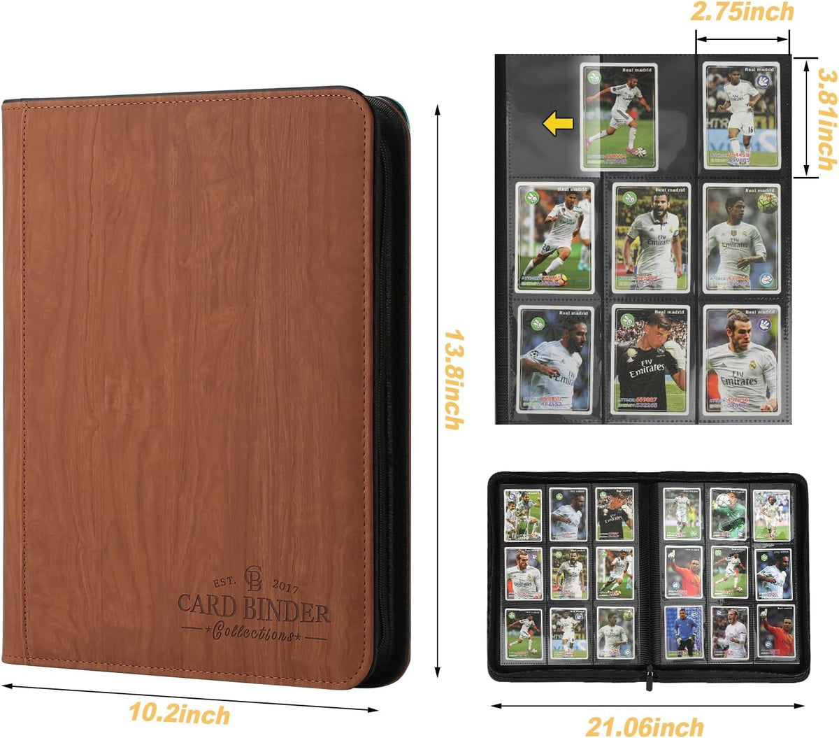 9 Pocket Card Binder, Premium Zip Trading Card Binder, 540 Double Sided Pocket PU Collection