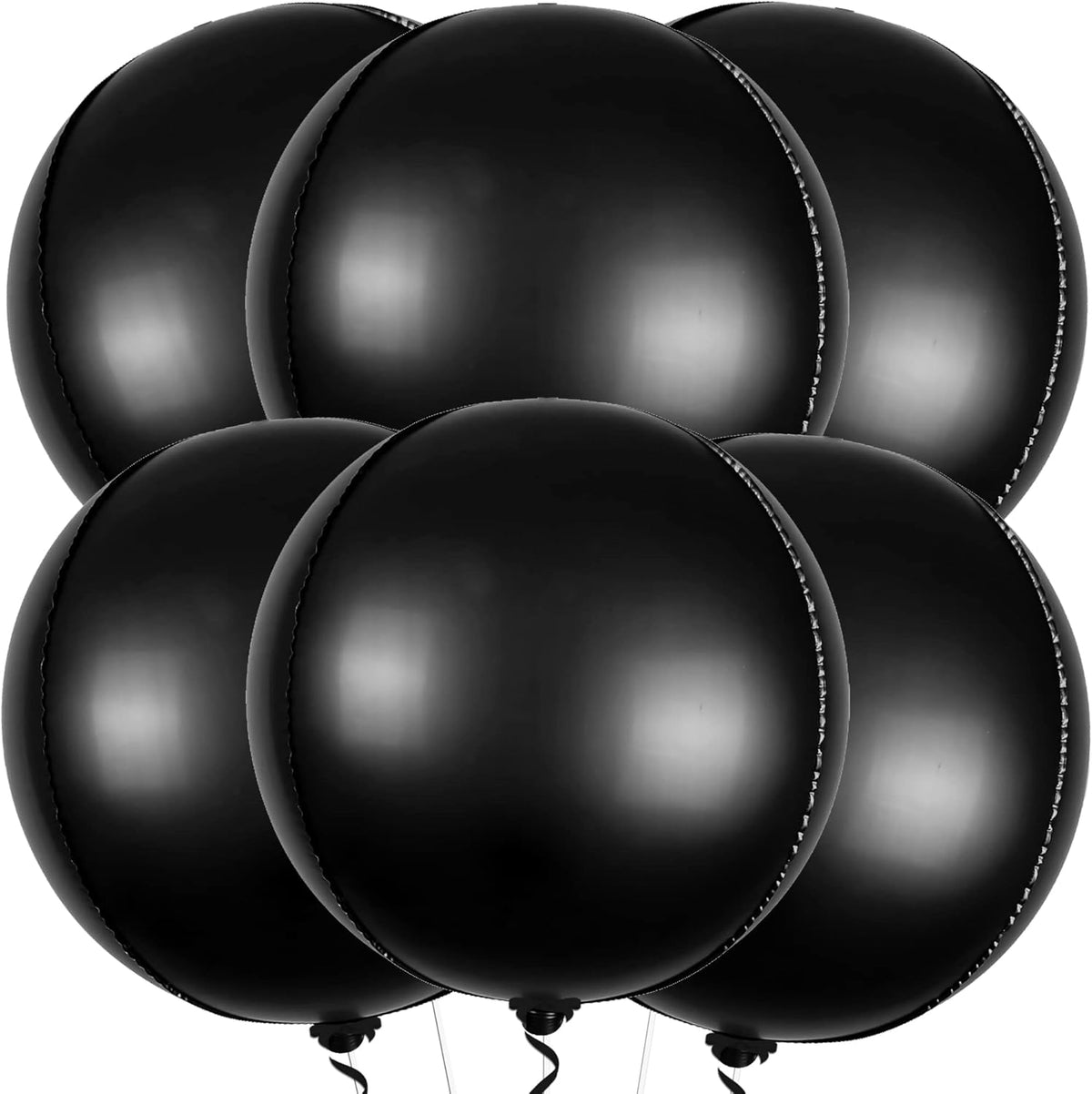 KatchOn, Big Matte Black Foil Balloons - 22 Inch, Pack of 6 | 4D Metallic Black Balloons for
