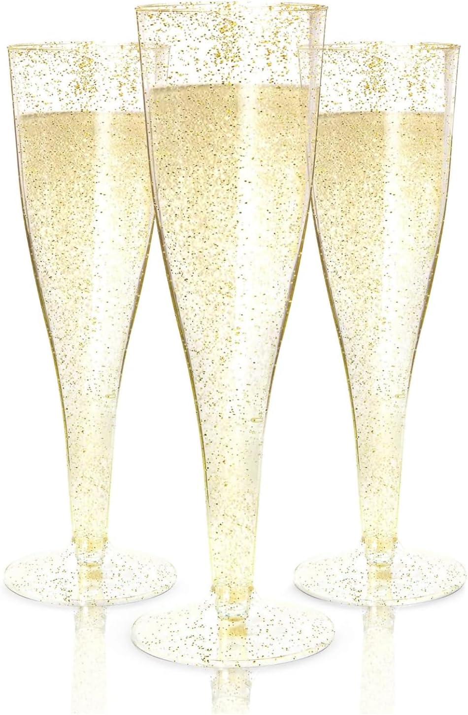Prestee 100 Gold Plastic Champagne Flutes - 4.5 oz Disposable Champagne Glasses for Toasting at