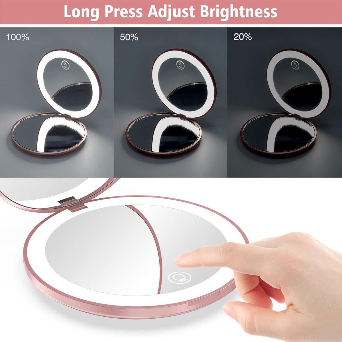 wobsion 10X Magnifying Tabletop Mirror, Touch Dimmable, 3 Color Temperature Adjustment, Auto Light