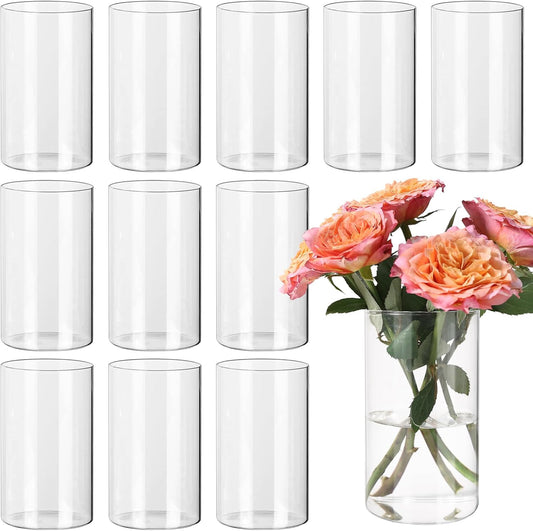 12pcs Clear Cylinder Vases for Centerpieces, Glass Flower Vases for Wedding Decorations and Home