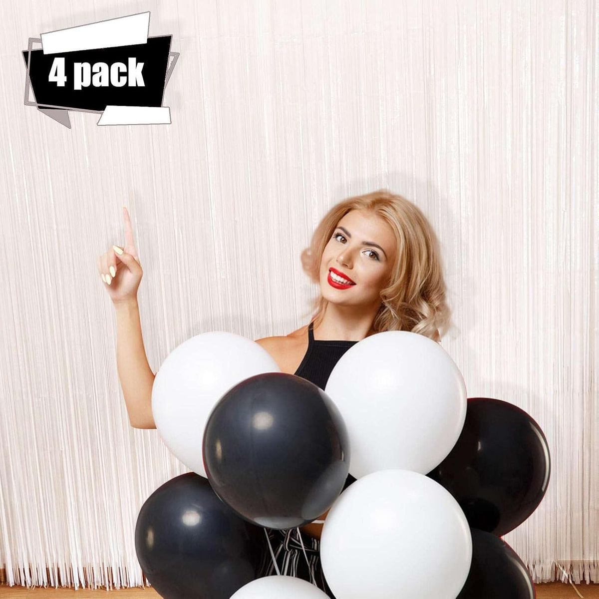 White Fringe Backdrop Curtains for Parties - 4 Pack of 3.2x8.2ft White Streamers Curtain Photo