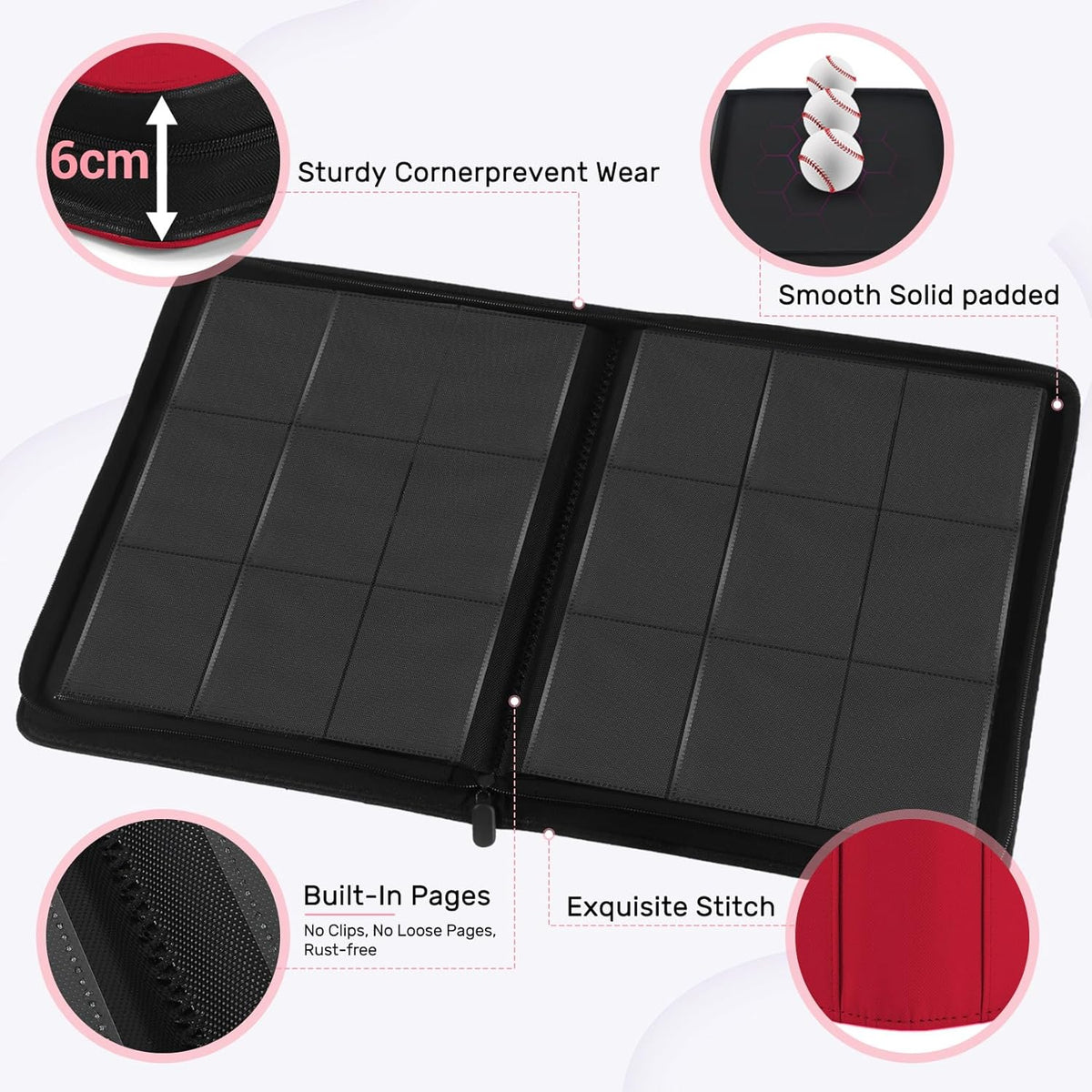 9 Pocket Trading Card Zip Binder, 540 Cards, Premium Baseball Card Storage Album, 30 Side-Loading