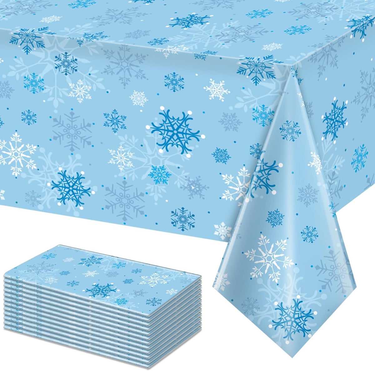 12 Pieces Christmas Snowflake Party Tablecloth Decorations,Plastic Ice Blue and White Winter