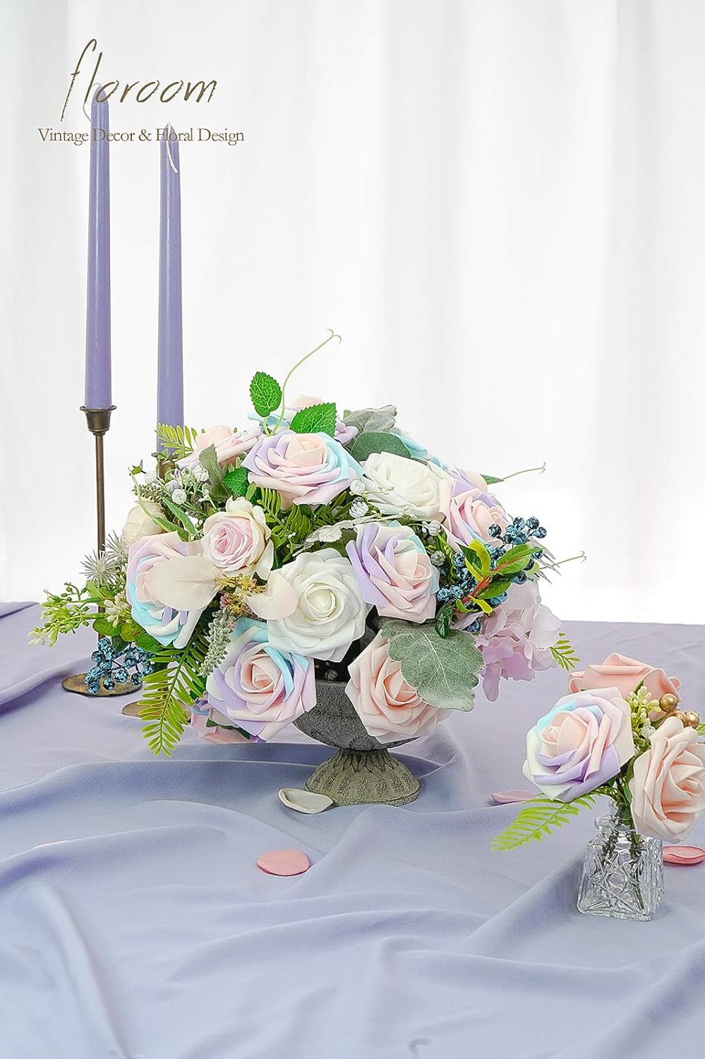 Floroom Artificial Flowers 25pcs Real Looking Whimsical Blush Foam Fake Roses with Stems for DIY