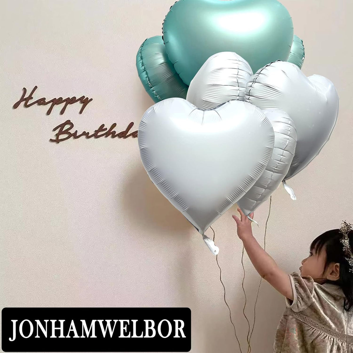 Jonhamwelbor 20Pcs 18 inch White Foil Mylar Heart Shape Balloons Decorations Valentines Birthday