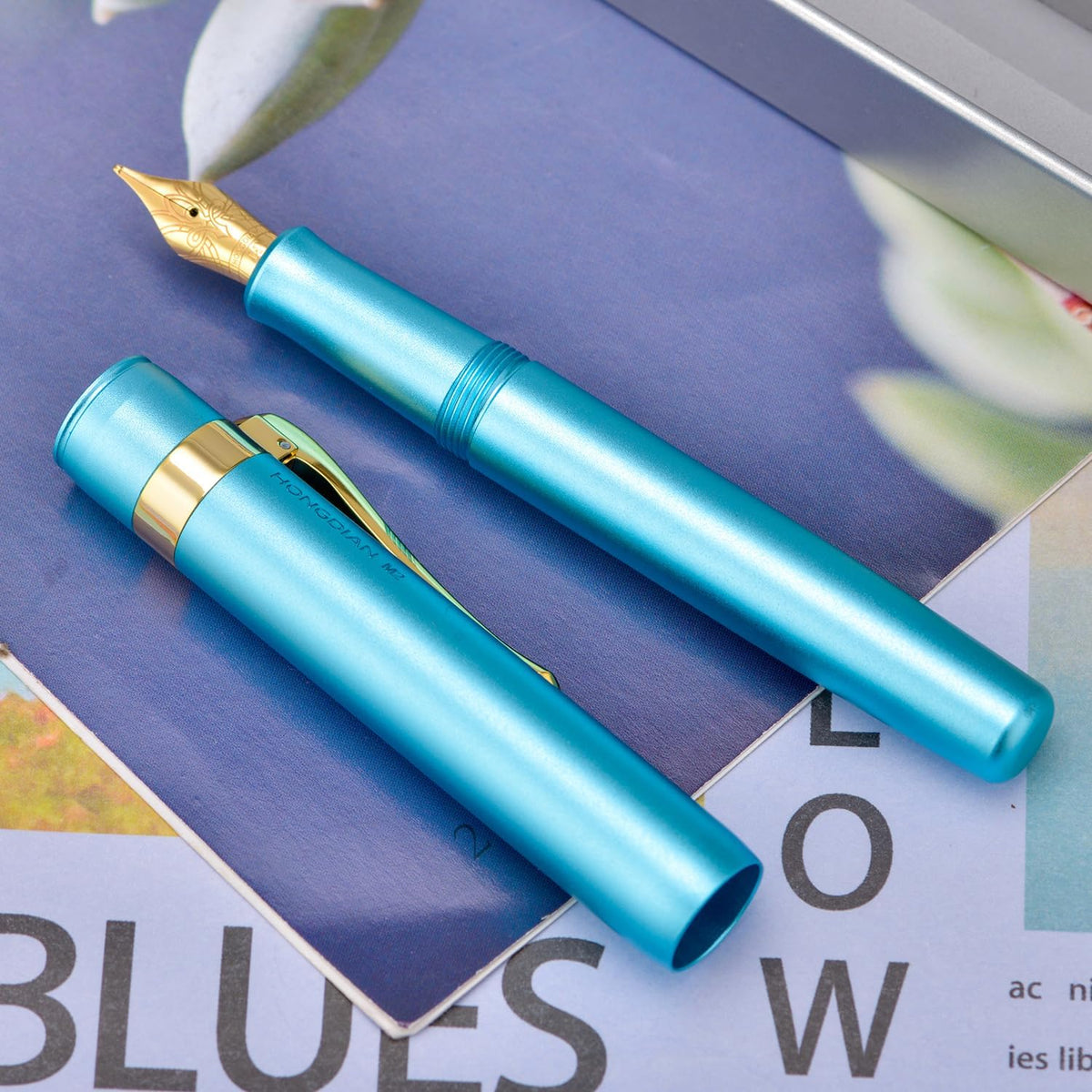 HONG DIAN M2 Black Forest Mini Fountain Pen, Fine Soft Nib & Sleek Shape Aluminium Short Pocket