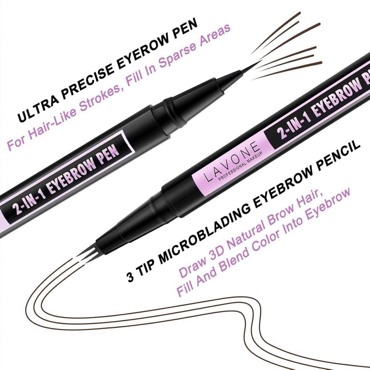 LAVONE Eyebrow Pencil, 2-In-1 Waterproof Eyebrow Pen, with 3 Tip Microblading Eyebrow Pen and