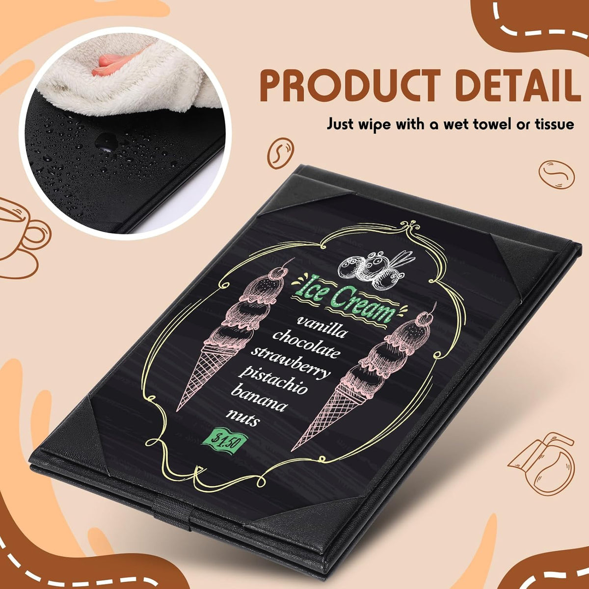 Gerrii Leatherette Table Tents Black PU Leather Menu Covers Bulk Double Sided Frame Sign Holders 2