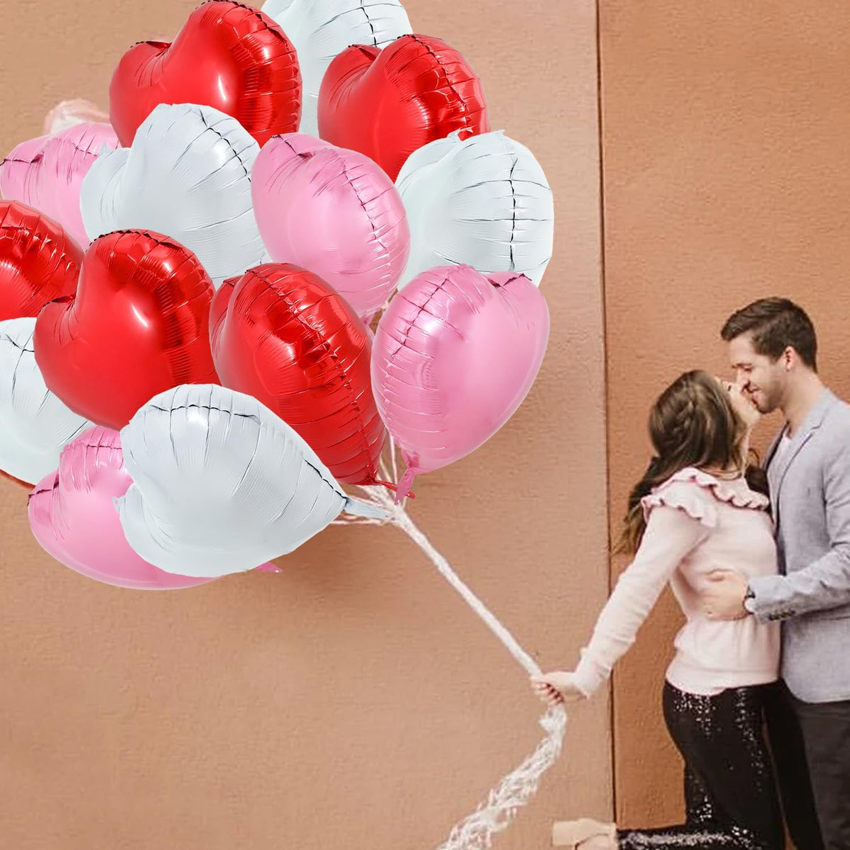 TONIFUL 30Pcs 18 Inch Heart Balloons Red White Pink Valentine’s Day Heart Shape Foil Mylar Balloons