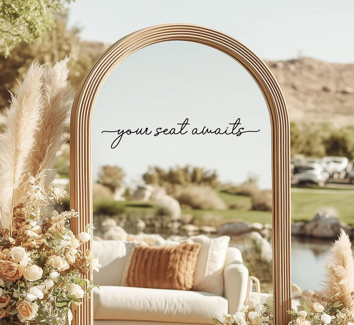 Your Seat Awaits Vinyl Decal, Wedding Seating Sticker, Mirror Decal for Seating, Please Find Your