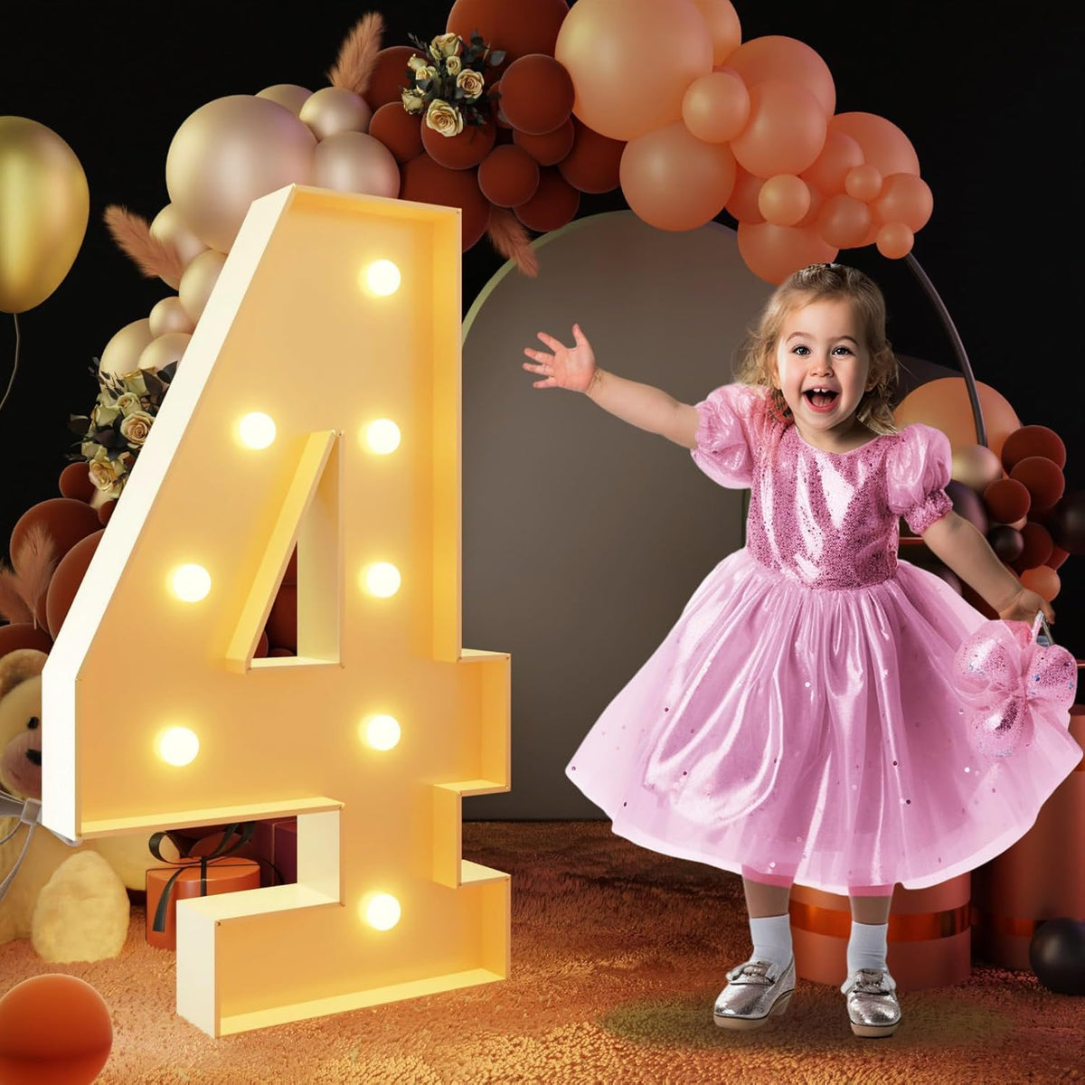 imprsv 3FT Light Up Numbers, Marquee Numbers 4 for Birthday and Anniversary Party Decorations