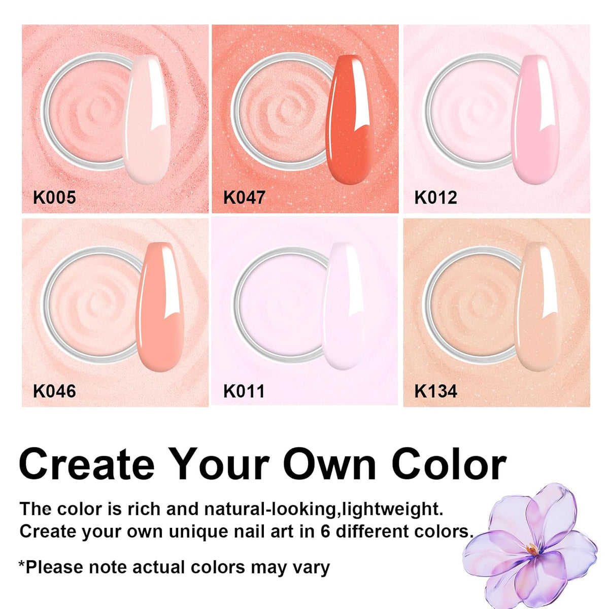 12 Pcs Dip Powder Nail Kit Starter, 6 Colors Jelly Nude Pink Dipping Powder Kit With Base & Top