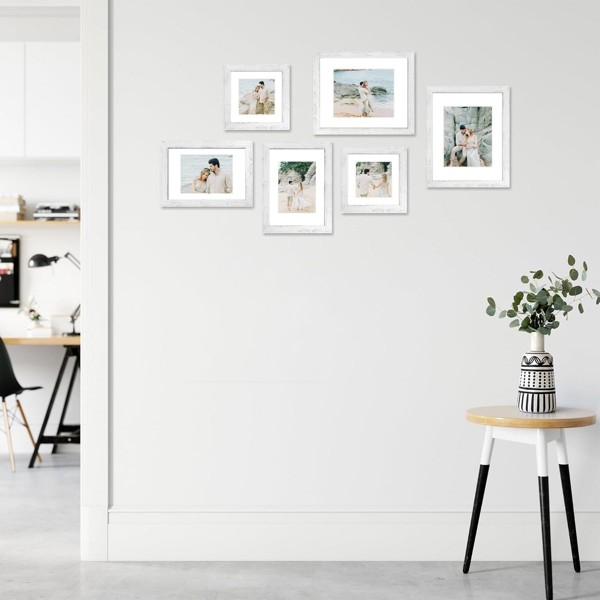 9x12 Picture Frame Set of 4 with Tempered Glass, Distressed White Frame Display 6x8 Picture with