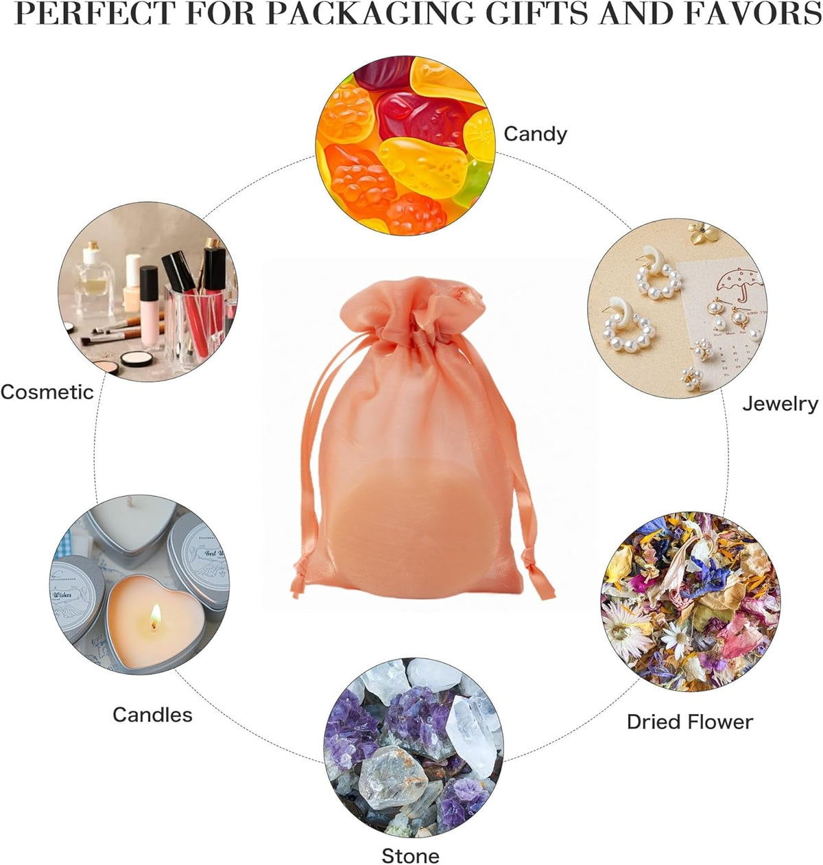 20 Pcs Orange Small Organza Bags 3X4 inch for Wedding Favors with Drawstring, Mini Mesh Gift Bags