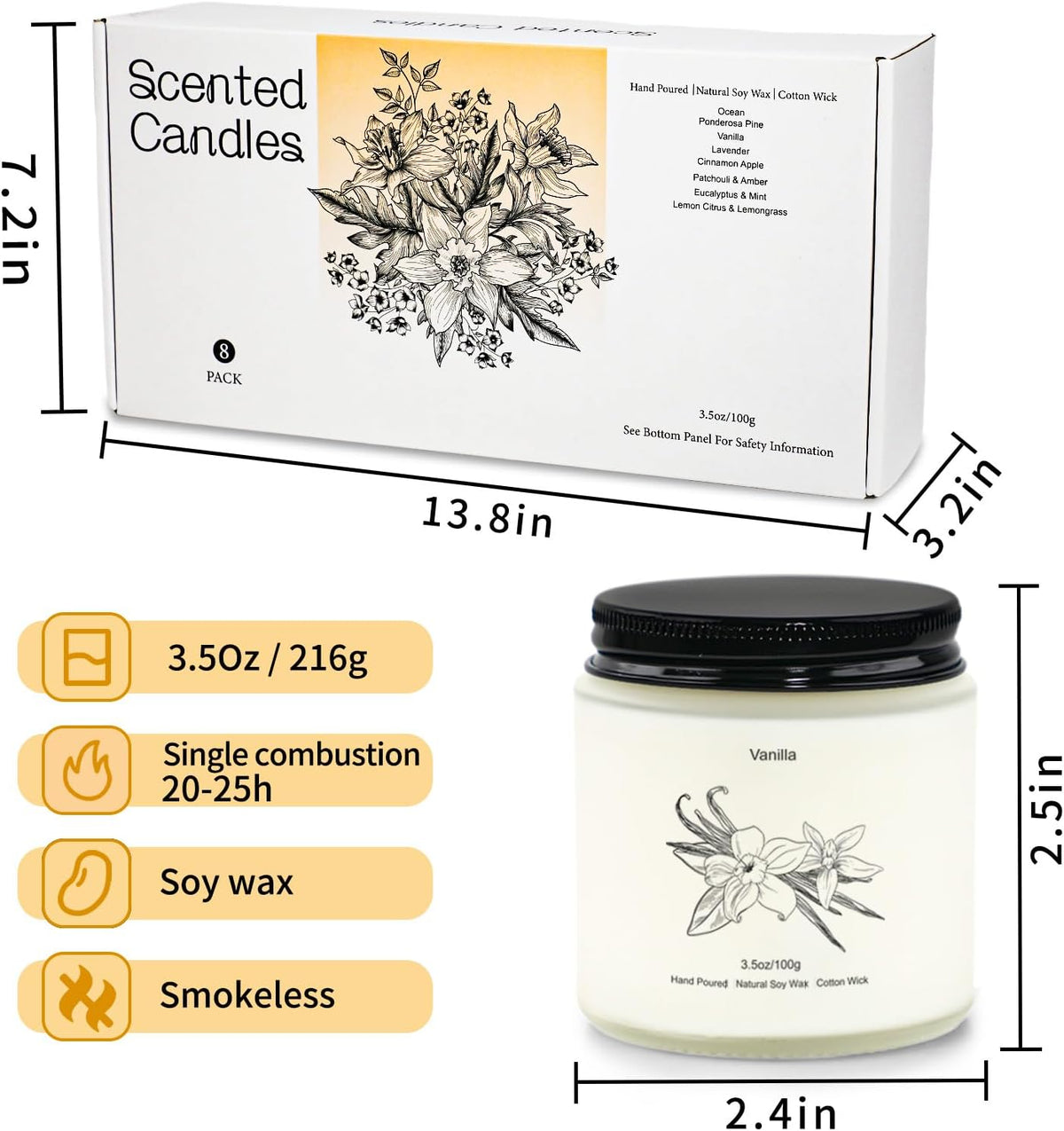8 Pack Candles for Home Scented, Gifts for Women,Aromatherapy Candle Set for Women, Natural Soy Wax