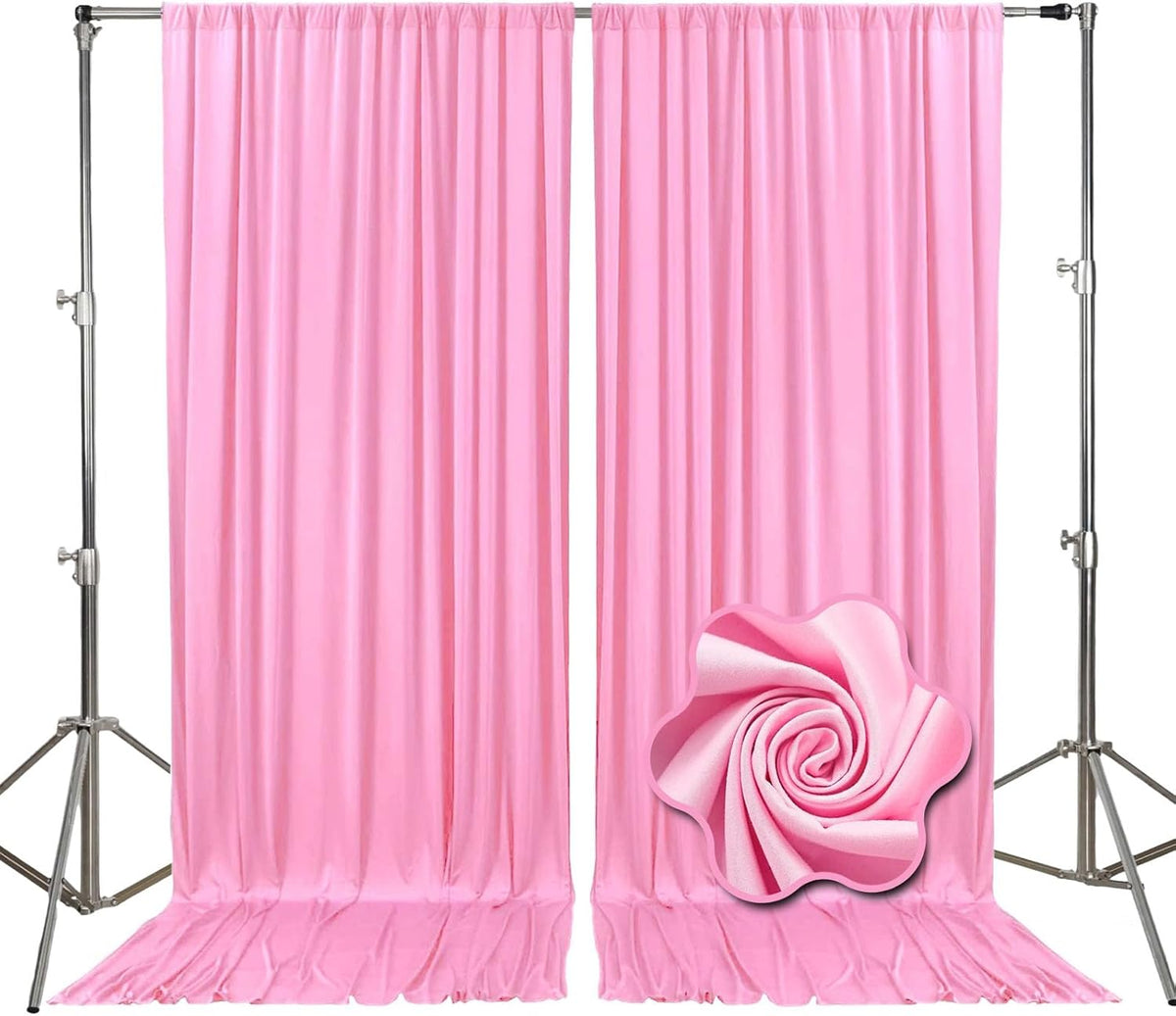 10ft x 10ft Pink Backdrop Curtains for Parties, Fabric Satin Background Curtain with Rod Pockets