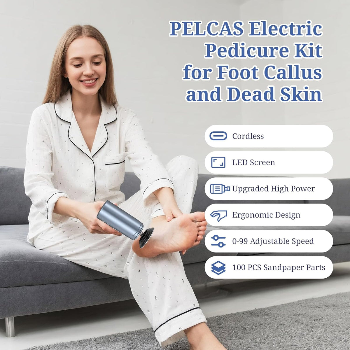 PELCAS Electric Foot Callus Remover with LED Screen, Upgraded Electric Foot File, 2 in 1 Manicure &