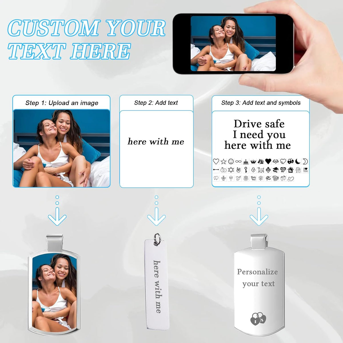 Custom Keychain with Picture Double-sided Personalized Photo Text Keychain, Gift for Anniversary
