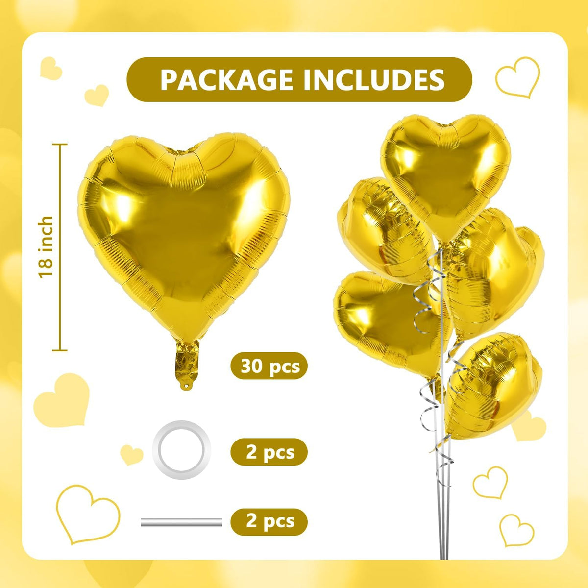 TONIFUL 30Pcs 18 Inch Gold Heart Balloons Gold Heart Shape Foil Mylar Balloons Decoration for