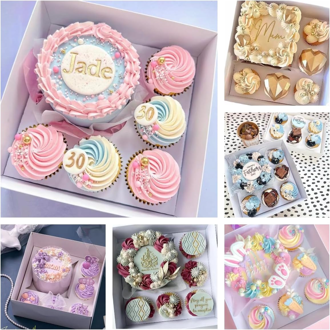 Bento Cake and Cupcake Box 4-inch Cake and 5 Cupcakes Box 10 Sets for Family Dinner Birthday Party