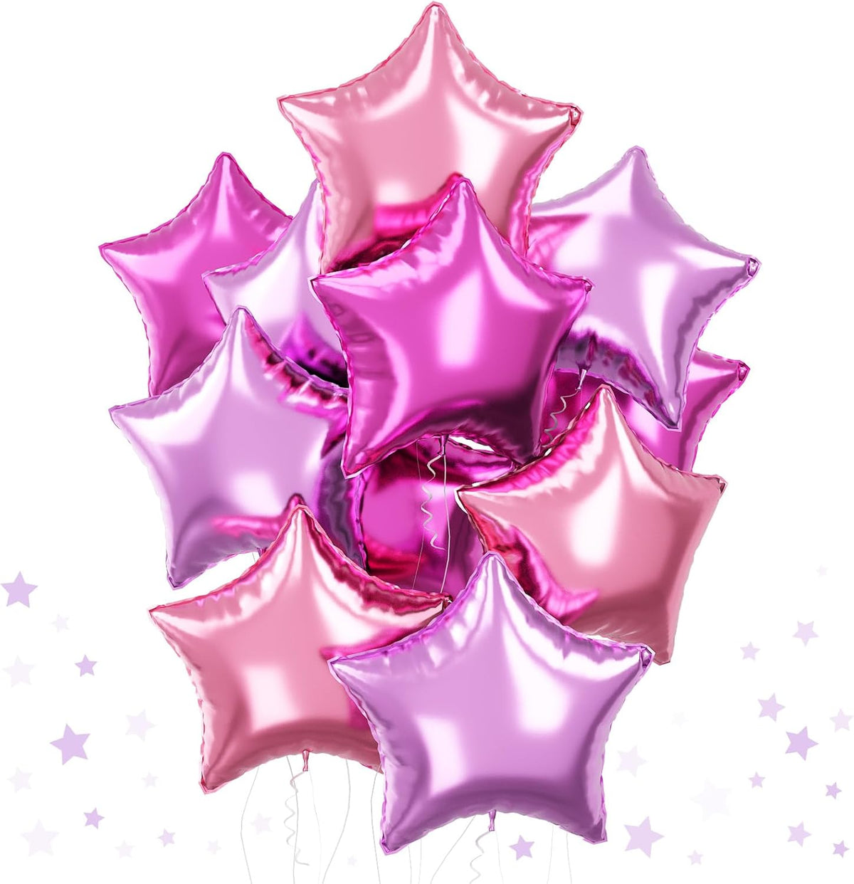 Purple Pink Star Foil Balloons Set, 18 Inch 12 Pcs Lavender Pink Pentagram Aluminum Foil Balloons