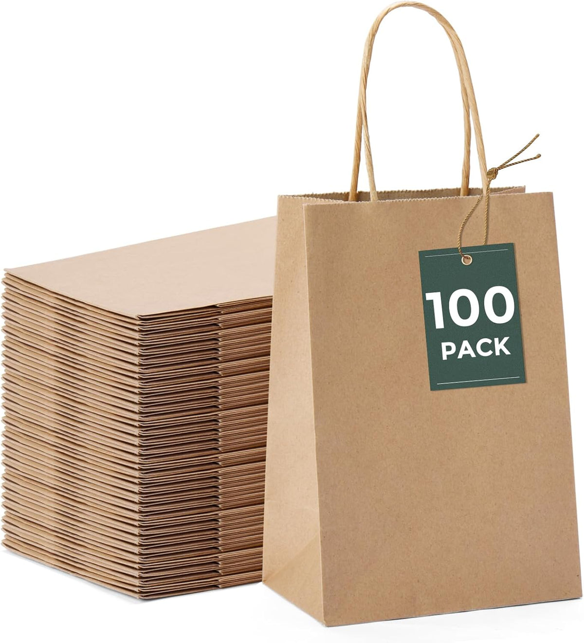 GSSUSA 100 Pack Paper Gift Bags 5.25x3.75x8 Inch Small Brown Paper Bags with Handles Bulk, Brown