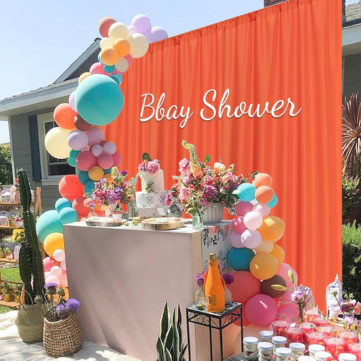 MYSKY HOME Orange Backdrop Curtains for Parties, Weddings, Stage - Light Filtering, Sliding Drapes