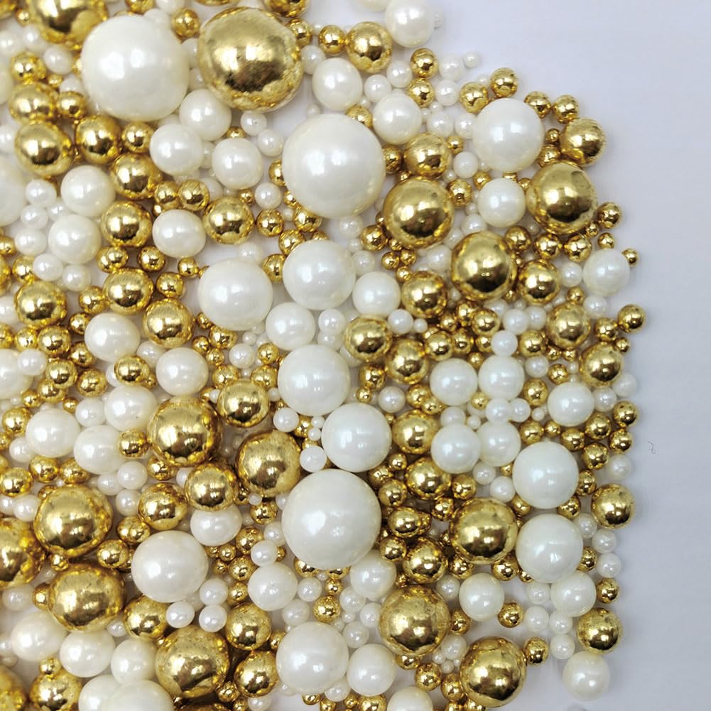 Edible White Gold Sugar Pearls Candy Sprinkles 120G/ 4.23Ounce Baking Cake Sprinkles Cupcake and