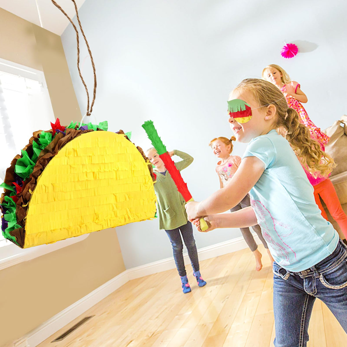 Hooqict Taco Pinata Set Mexican Birthday Party Pinata with Stick & Blindfold for Fiesta Kids Adults