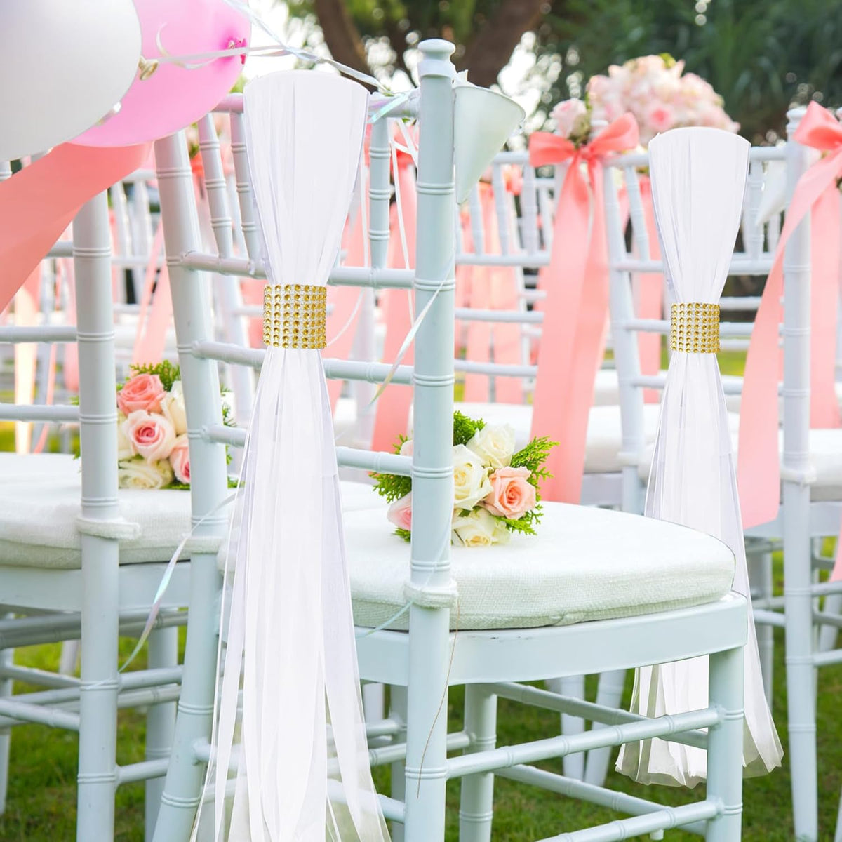 Large White Pew Bows Tulle Wedding Aisle Chair Decorations, Extended Church Pew Decor Aisle Flowers