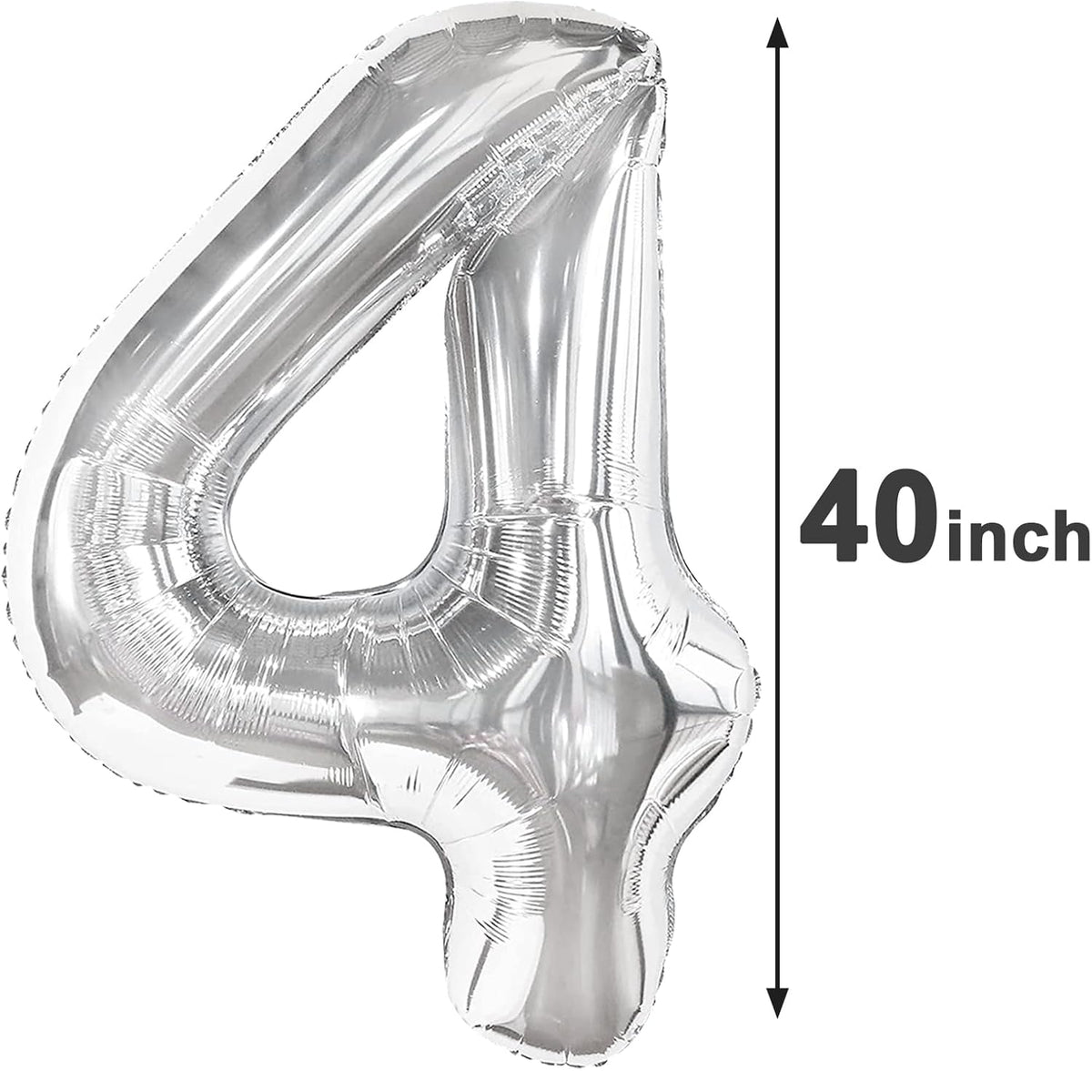 40 Inch Silver Large Number 4 Birthday Balloon, Giant Number Four 14 24 34 40 44 Balloons, Foil